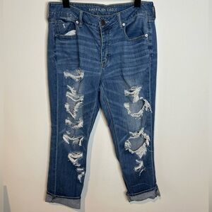 American Eagle Outfitters Women's Ripped Blue Ankle Jeans